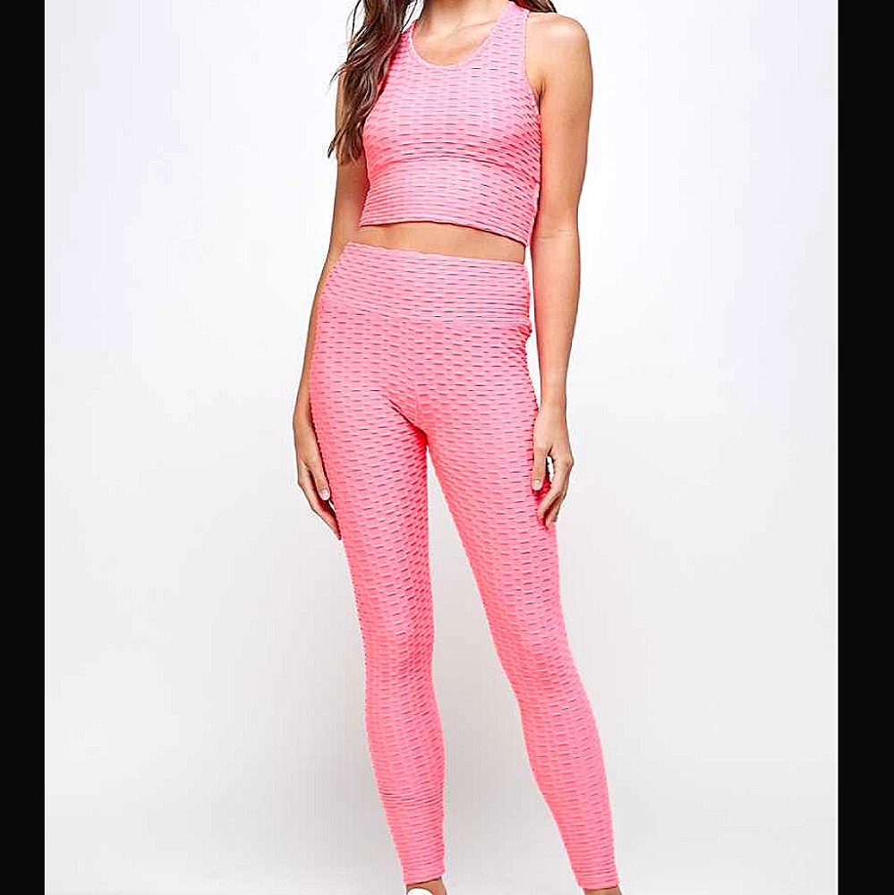 Pink Scrunch Butt Legging & Crop Top Set S…